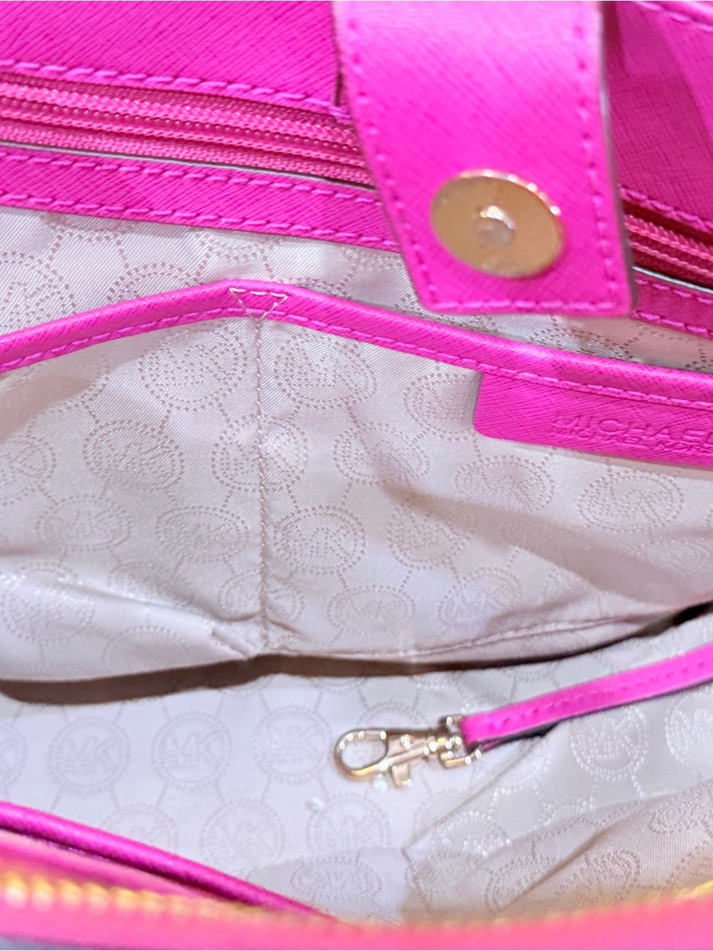 Michael Kors Hot Pink Saffiano Satchel with Gold Hardware - Picture 9 of 12